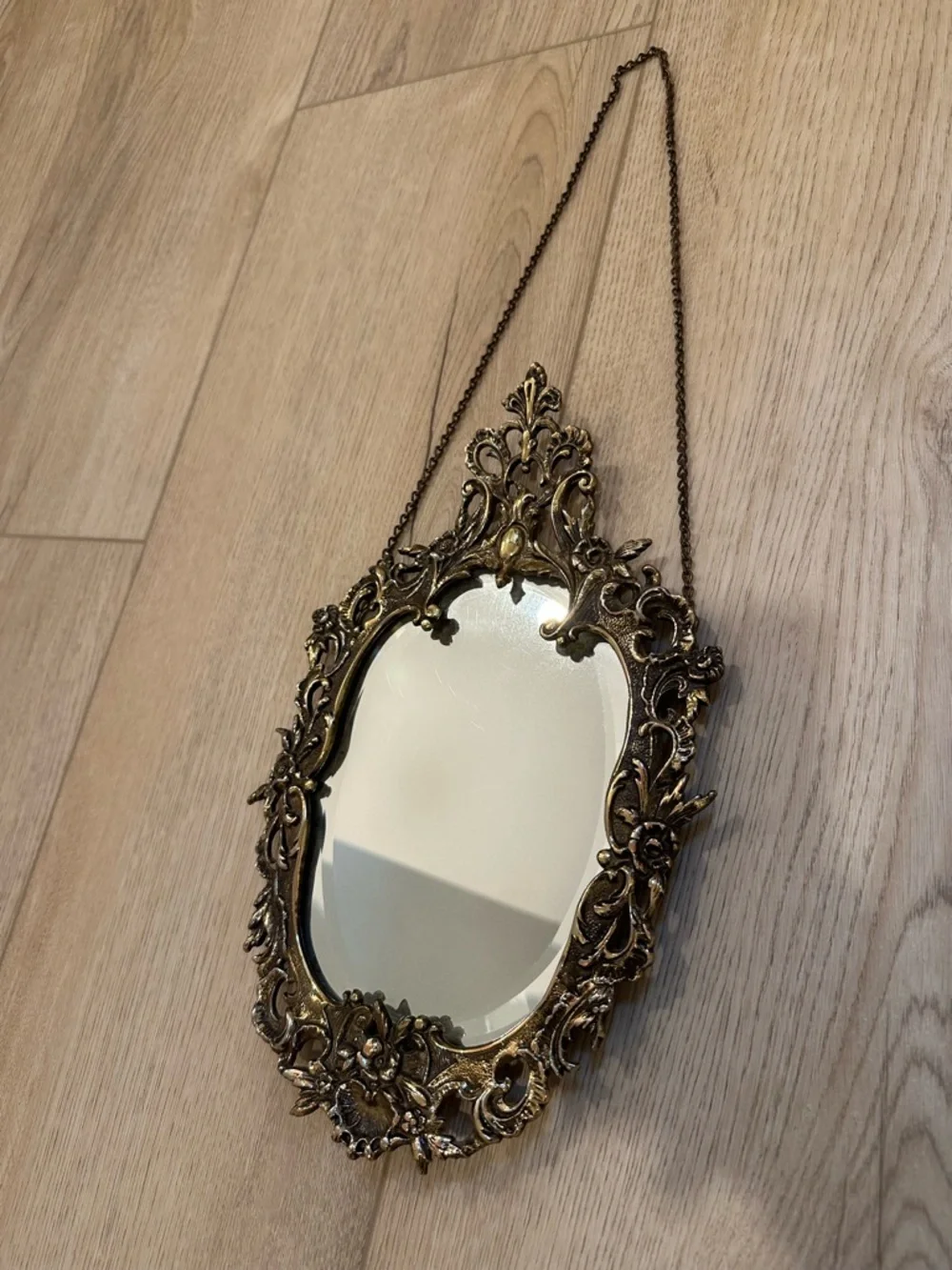 Antique Mid-Century Rococo-style French or Italian inspired solid brass mirror